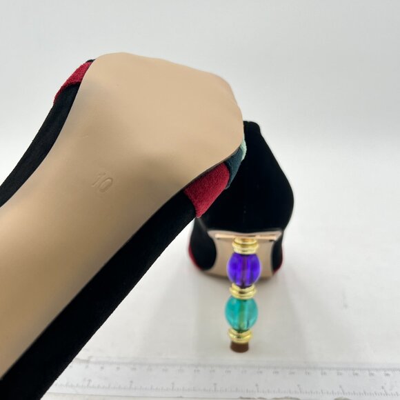 XYD Black Wave Pointed Toe Slip On Party Pumps Jewelry High Heel Rainbow Shoes - Picture 6 of 8